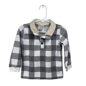 Carters Boys 24M Gray White Buffalo Plaid Sherpa Collar‎ Pullover Top Toddler